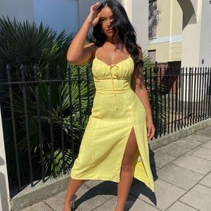HOUSE OF CB 'Carina' Yellow Floral Bustier Midi Dress NWOT